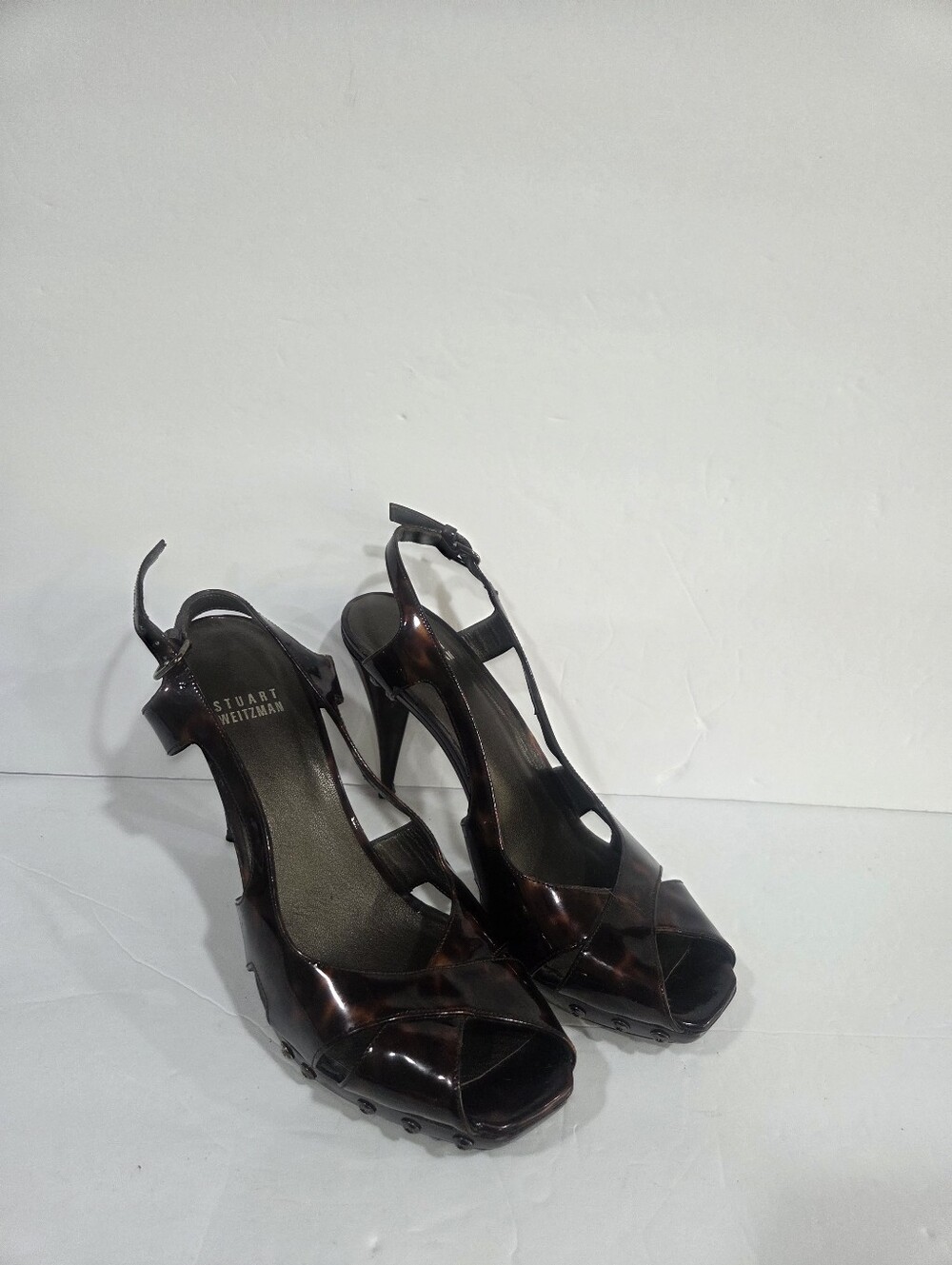 Stuart Weitzman Brown Tortoiseshell Open-Toe Slingback Heels Sz.7.5